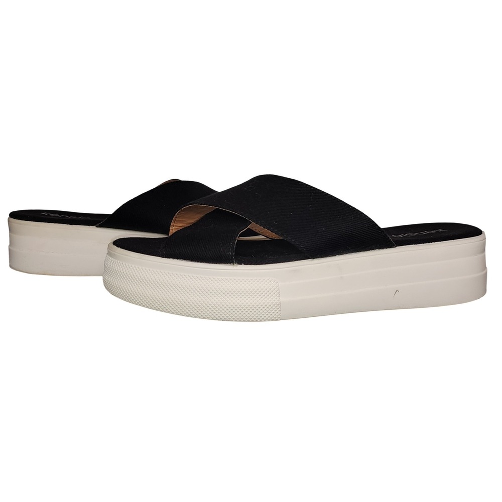 Kensie Platform Sandals Slides Criss Cross Black White Casual Shoes 8